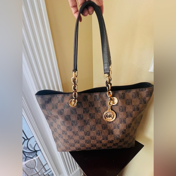 Michael Kors Brown and Black Checkered Tote